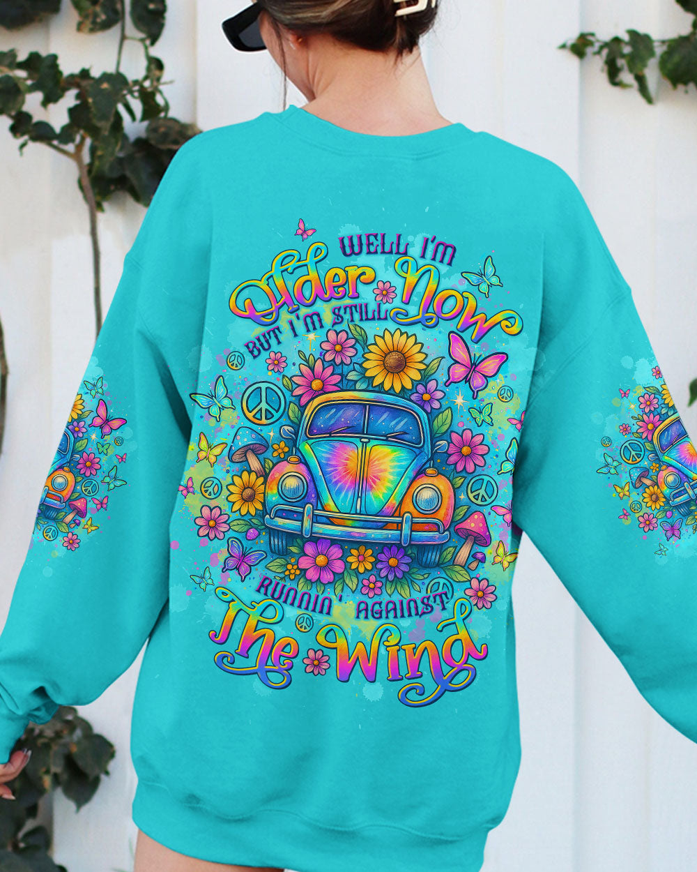 Older Now Runnin_E2_80_99 Against the Wind Psychedelic Tie Dye Car Graphic for Women AOP Shirts _9_ 8VZq6