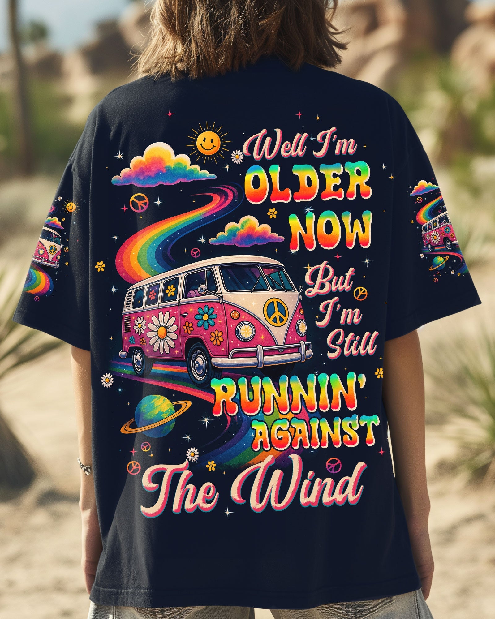 Older Now Running Against The Wind Hippie Van Peace _26 Flower Power Design AOP Shirts _1_ fHT9e