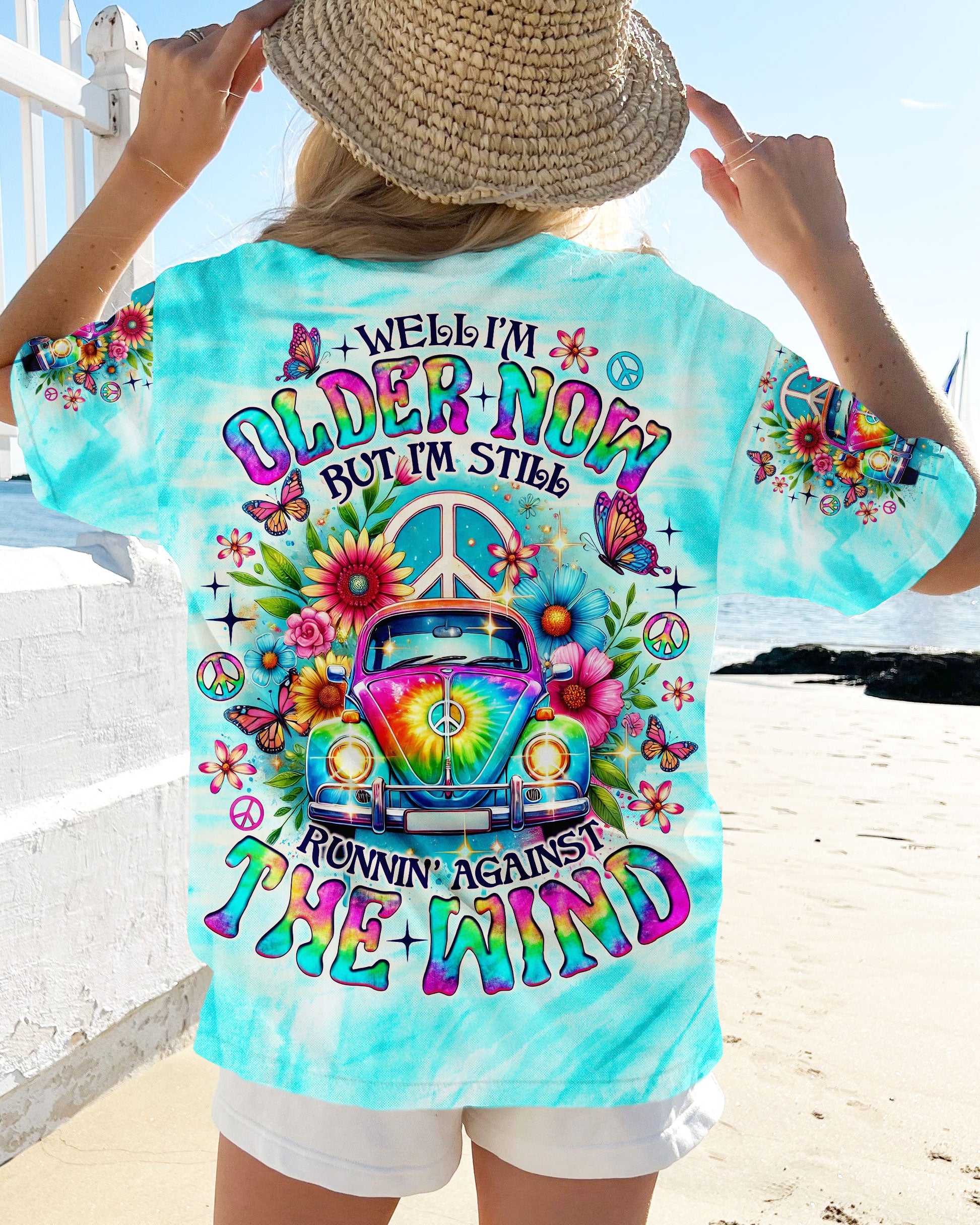 Older Now Running Against the Wind Peace VW Bus _26 Flower Power Perfect for Hippie Style AOP Shirts _10_ kyXic