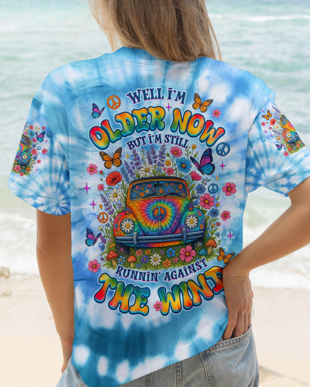 Older Now Running Against the Wind Tie Dye VW Peace Colorful Flower Power Design AOP Shirts _12_ WXWPr