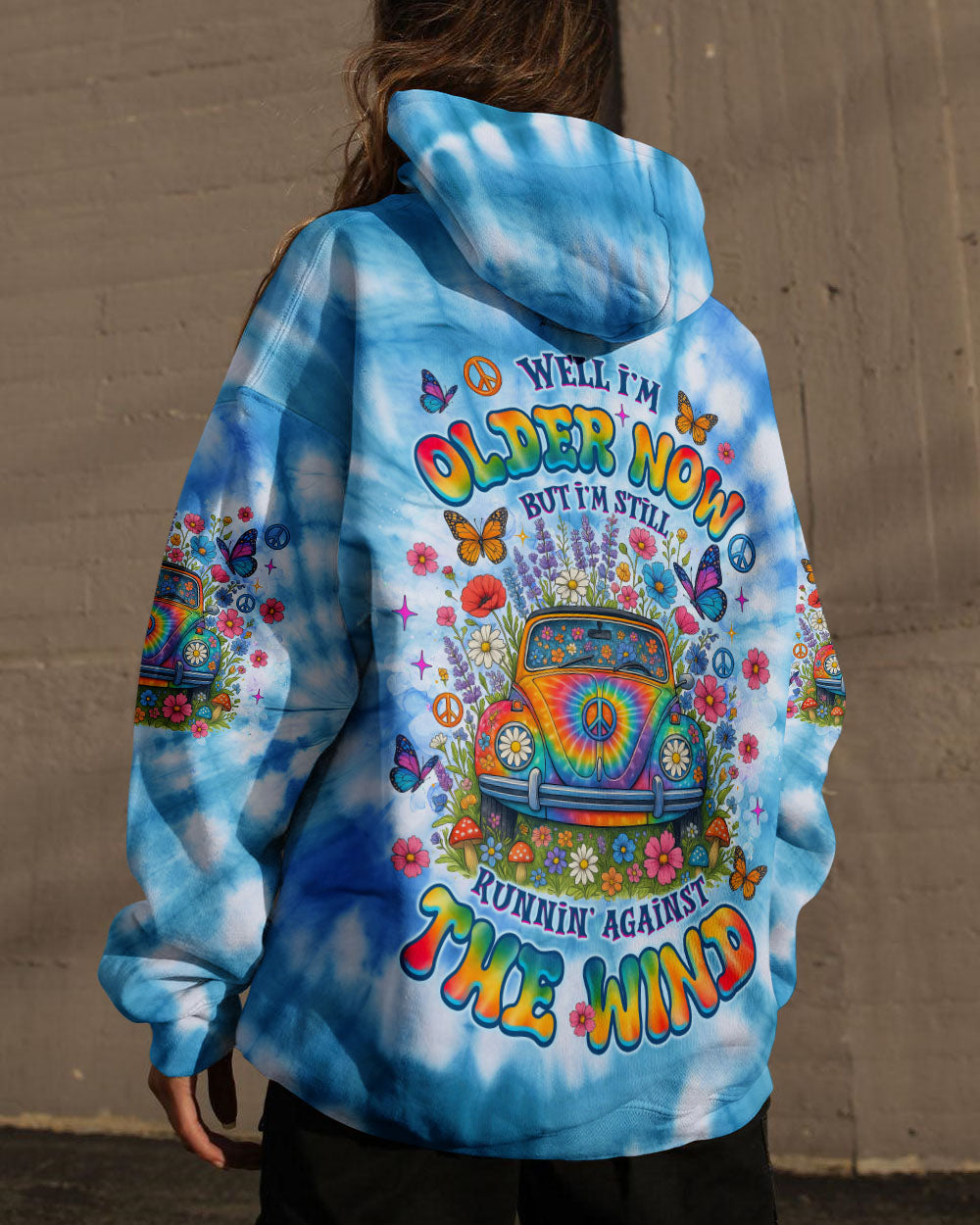 Older Now Running Against the Wind Tie Dye VW Peace Colorful Flower Power Design AOP Shirts _13_ 7rYTL