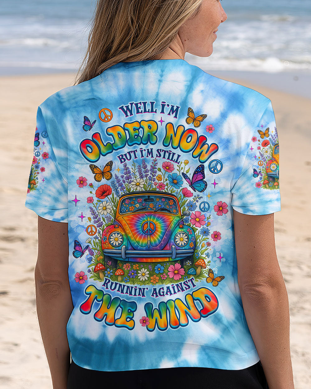 Older Now Running Against the Wind Tie Dye VW Peace Colorful Flower Power Design AOP Shirts _3_ rW8YY