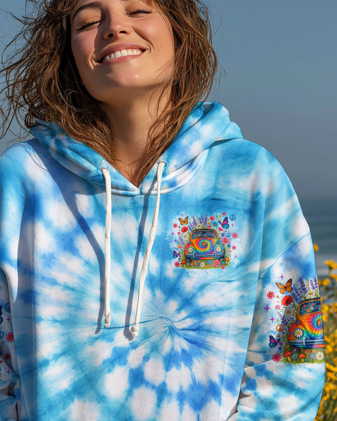 Older Now Running Against the Wind Tie Dye VW Peace Colorful Flower Power Design AOP Shirts _4_ 7riPX