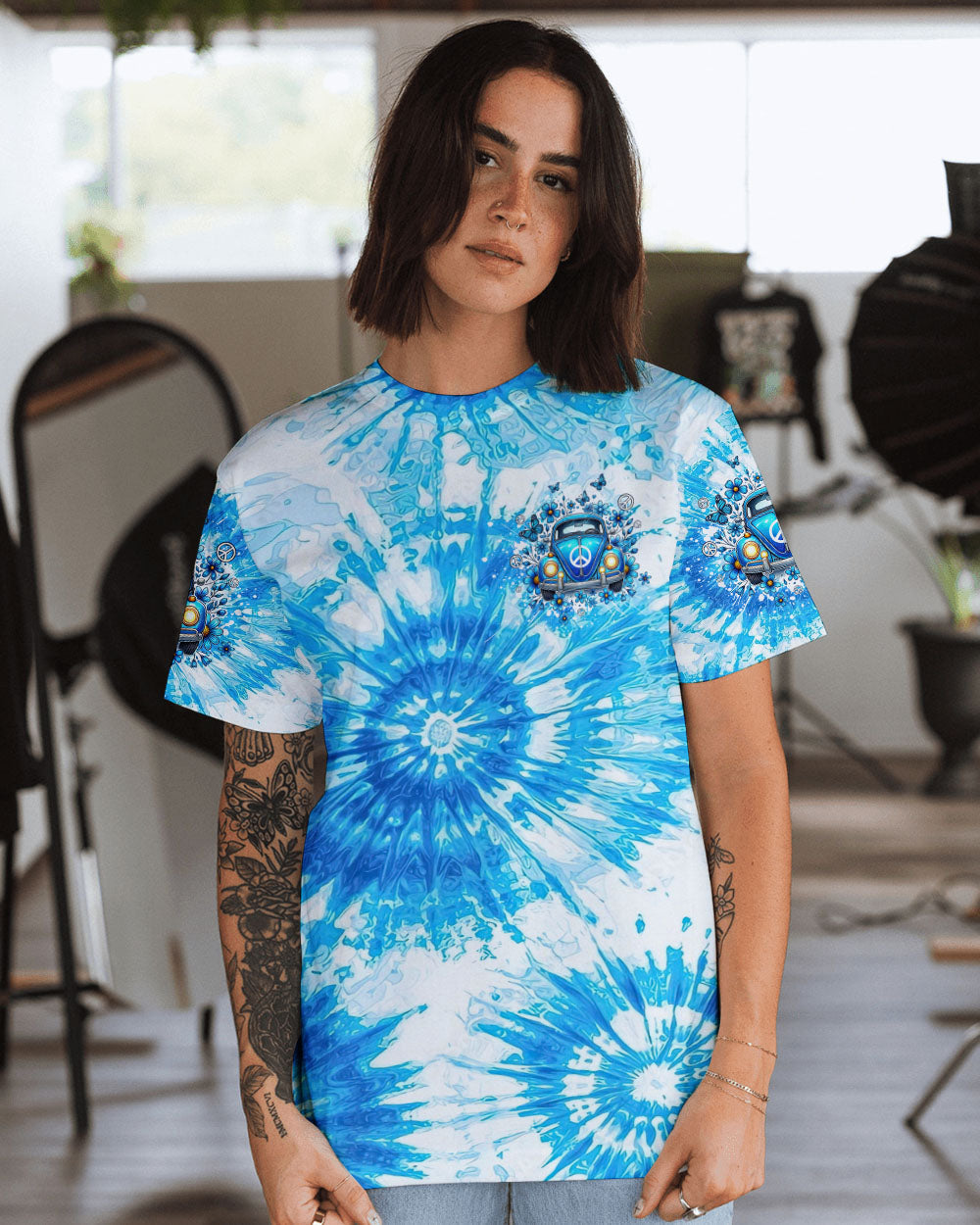 Older Now Still Runnin Against the Wind Blue Tie Dye VW Bug Hippie AOP Shirts _2_ B3kKs