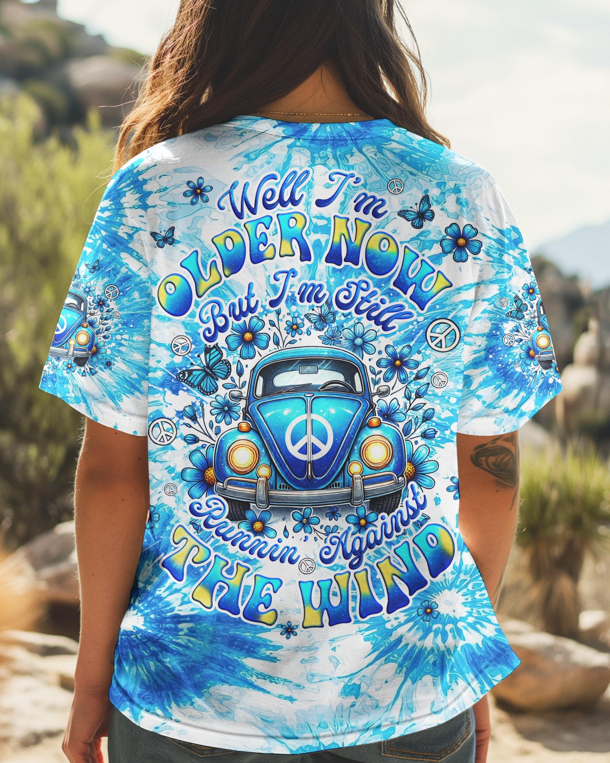 Older Now Still Runnin Against the Wind Blue Tie Dye VW Bug Hippie AOP Shirts _3_ dJDSG