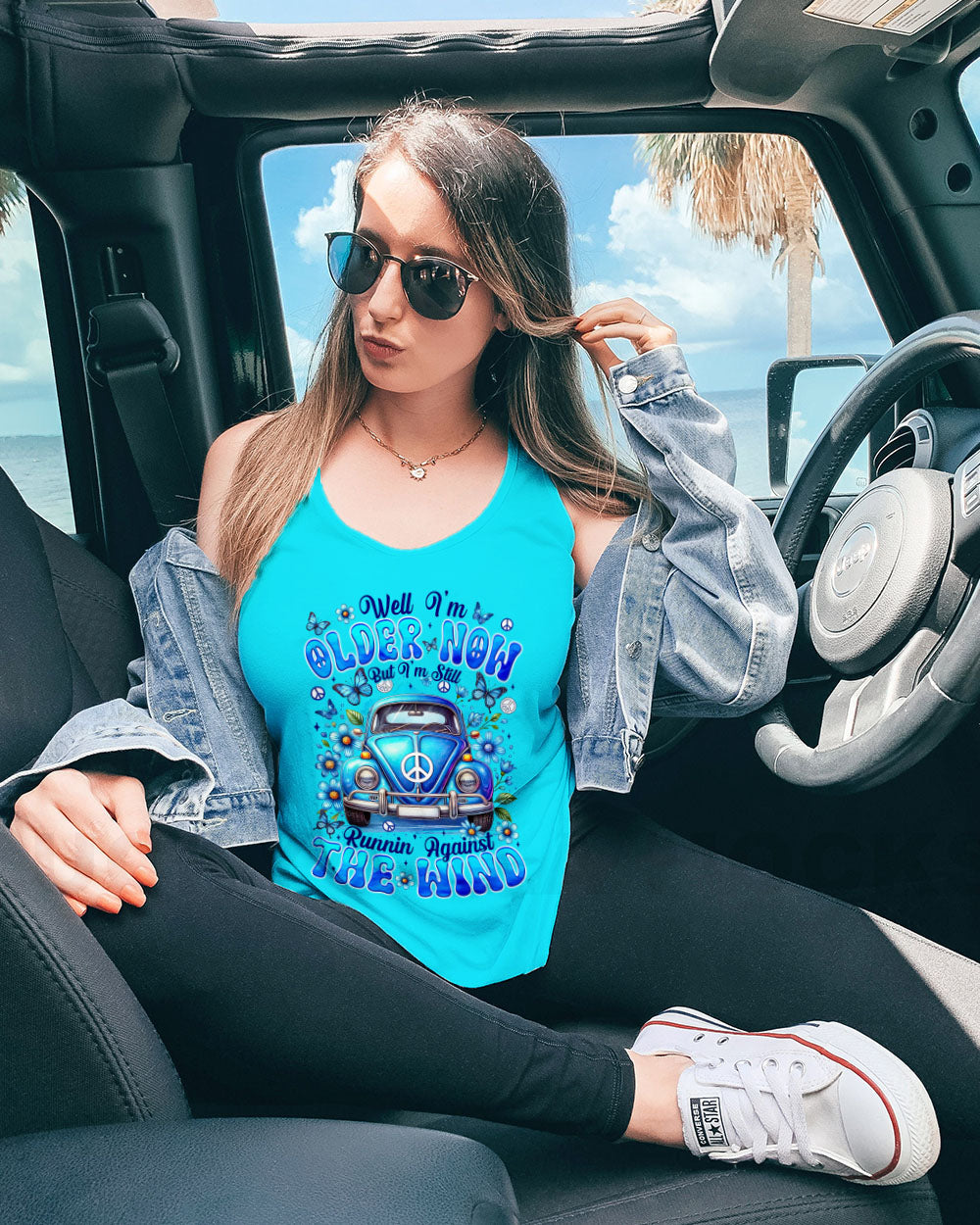 Older Now Still Runnin Against the Wind Blue VW Bug Car Graphic AOP Shirts _12_ kGSW9