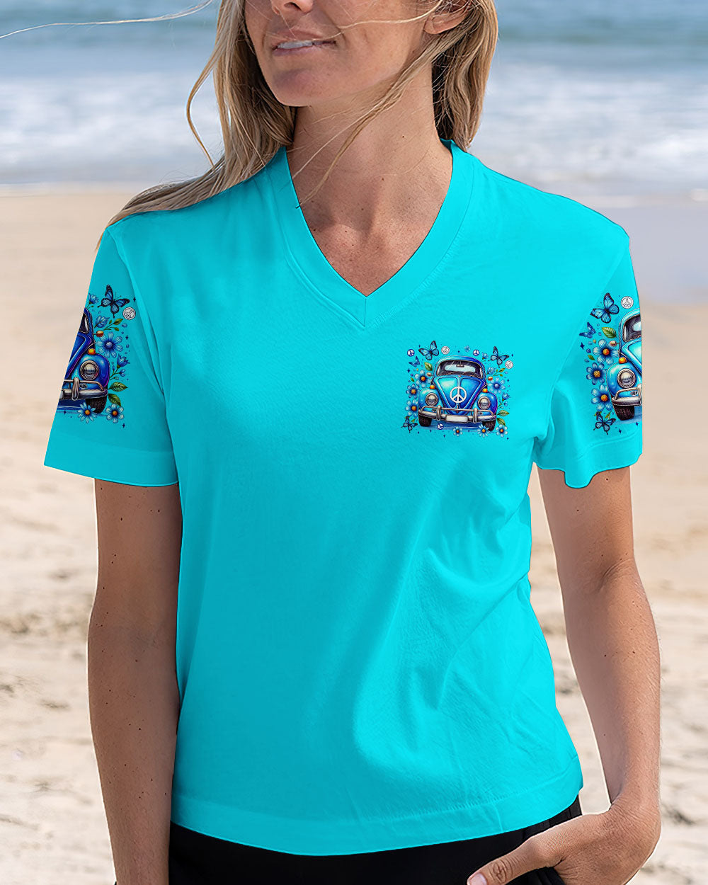 Older Now Still Runnin Against the Wind Blue VW Bug Car Graphic AOP Shirts _4_ jaGNN