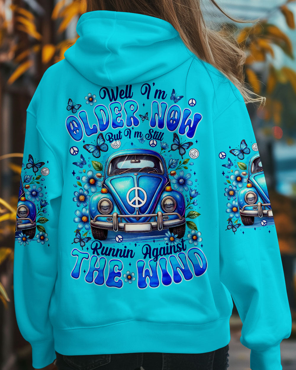 Older Now Still Runnin Against the Wind Blue VW Bug Car Graphic AOP Shirts _7_ jSp9e