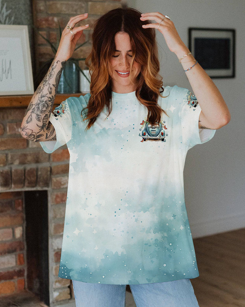 Older Now Still Runnin Against the Wind Blue VW Hippie Van AOP Shirts _2_ e65YM