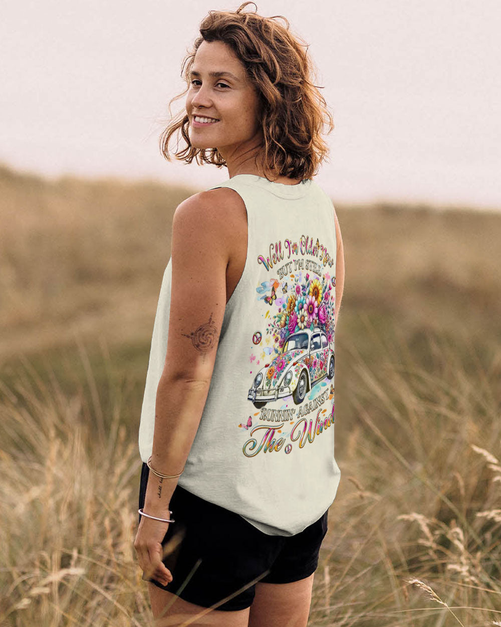 Older Now Still Runnin Against the Wind Floral Hippie Car Graphic for Women AOP Shirts _14_ dB0G2