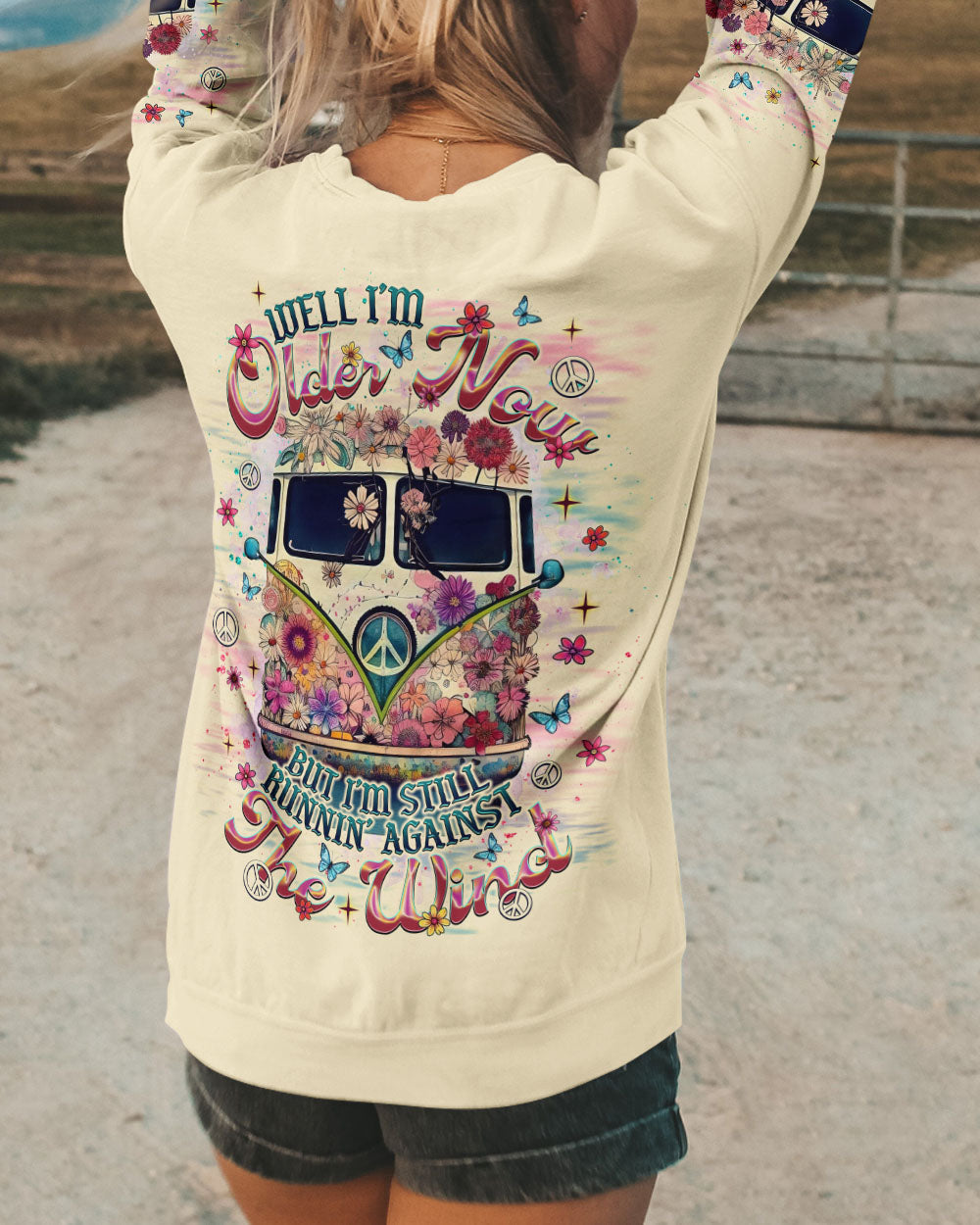 Older Now Still Runnin Against the Wind Floral Hippie Van AOP Shirts _3_ aAbqT