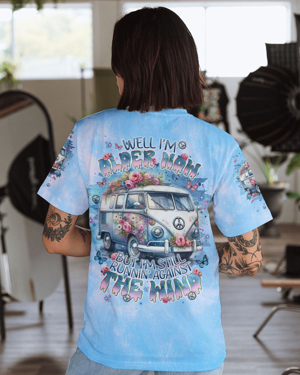Older Now Still Runnin Against the Wind Floral Peace Van Hippie AOP Shirts _10_ 1kJmz