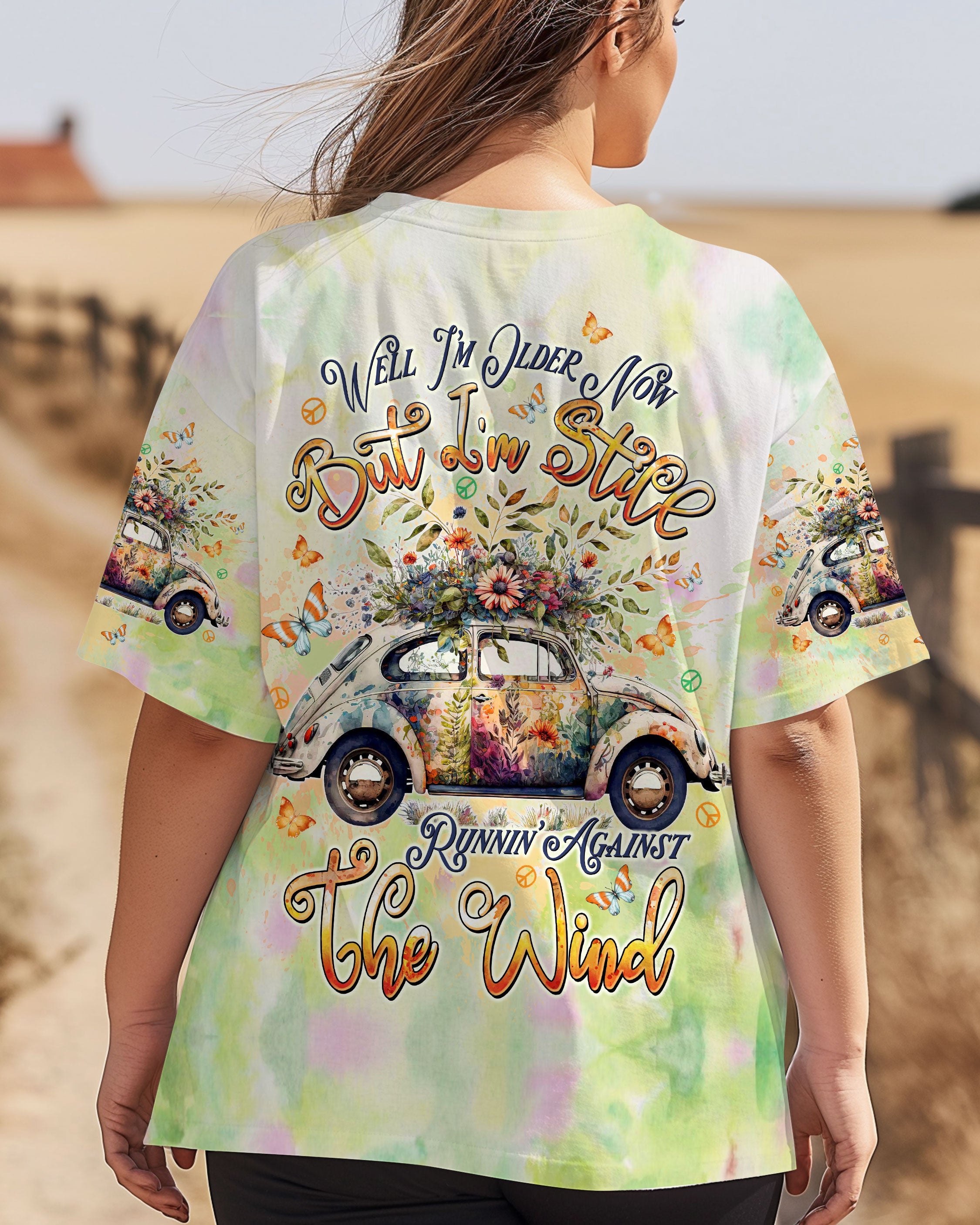 Older Now Still Runnin Against the Wind Floral VW Hippie Car Design AOP Shirts _10_ S81fJ