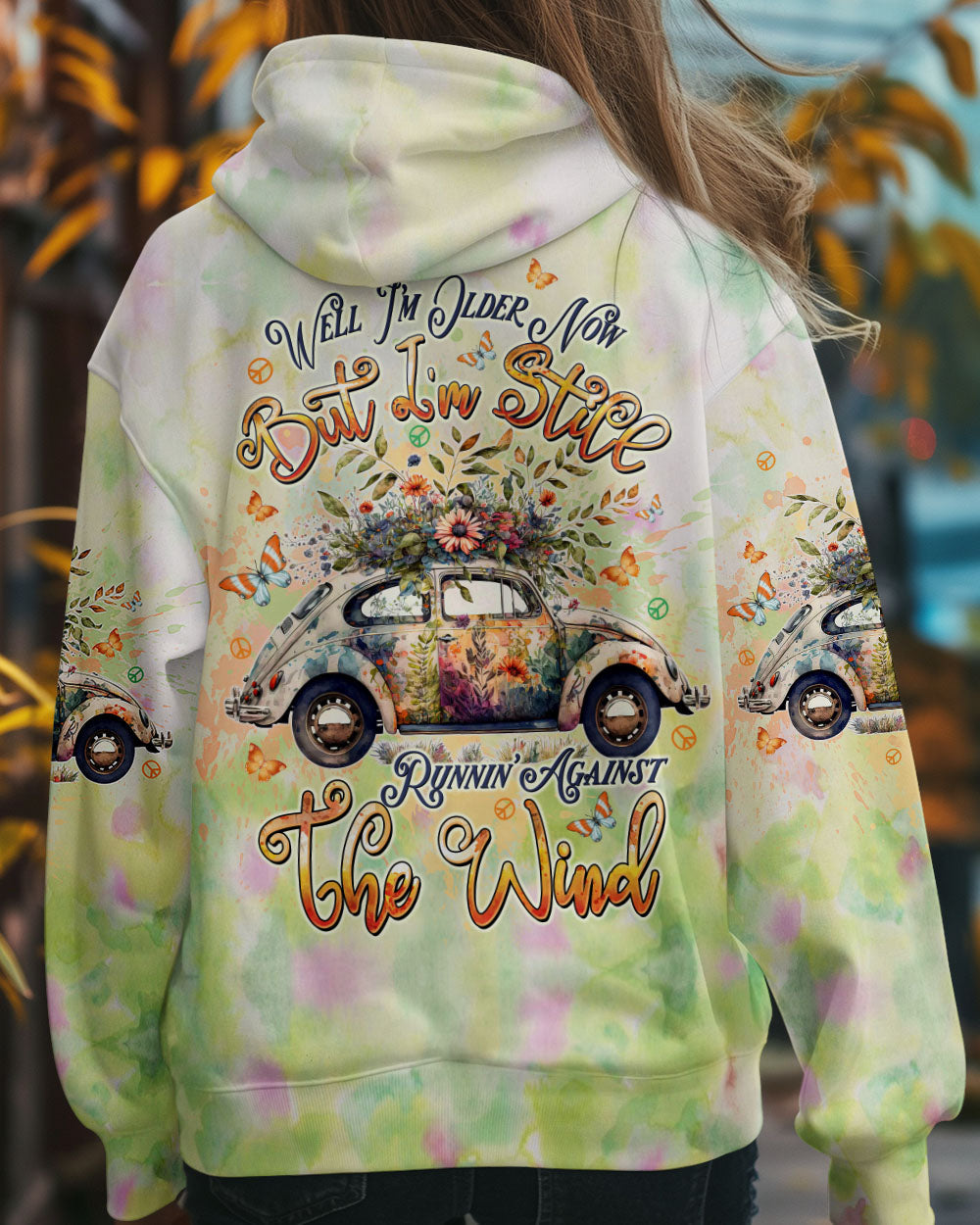 Older Now Still Runnin Against the Wind Floral VW Hippie Car Design AOP Shirts _1_ PVQSX