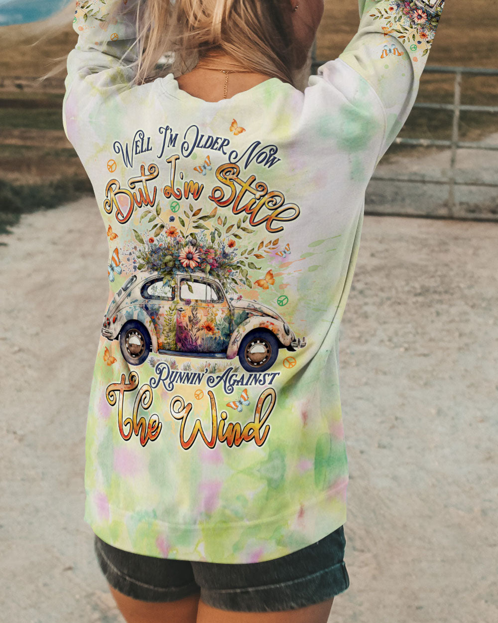 Older Now Still Runnin Against the Wind Floral VW Hippie Car Design AOP Shirts _3_ r2zDQ
