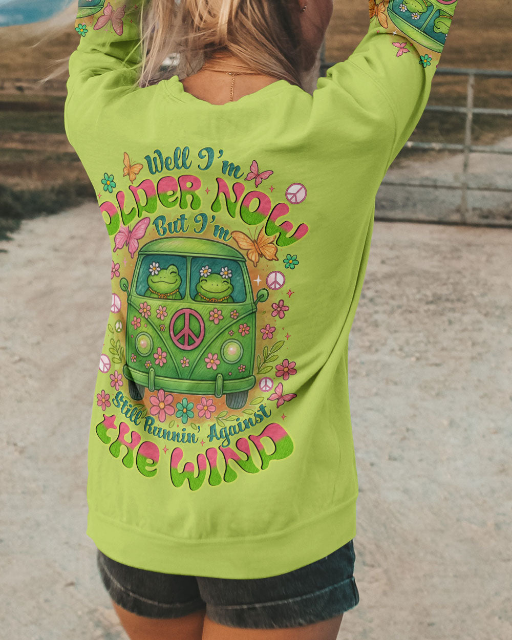 Older Now Still Runnin Against the Wind Funny Fog Hippie Bus AOP Shir _10_ 2r3xP