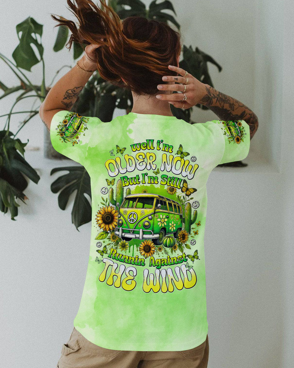 Older Now Still Runnin Against the Wind Green Retro Peace Van AOP Shirts _3_ NItQn