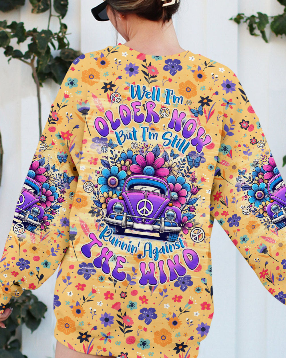 Older Now Still Runnin Against the Wind Hippie VW Flower Colorful Graphic AOP Shirts _10_ B9ABk