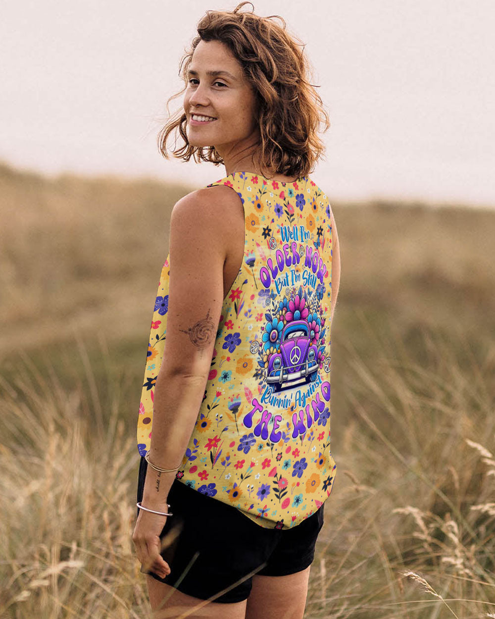 Older Now Still Runnin Against the Wind Hippie VW Flower Colorful Graphic AOP Shirts _14_ ILrXQ