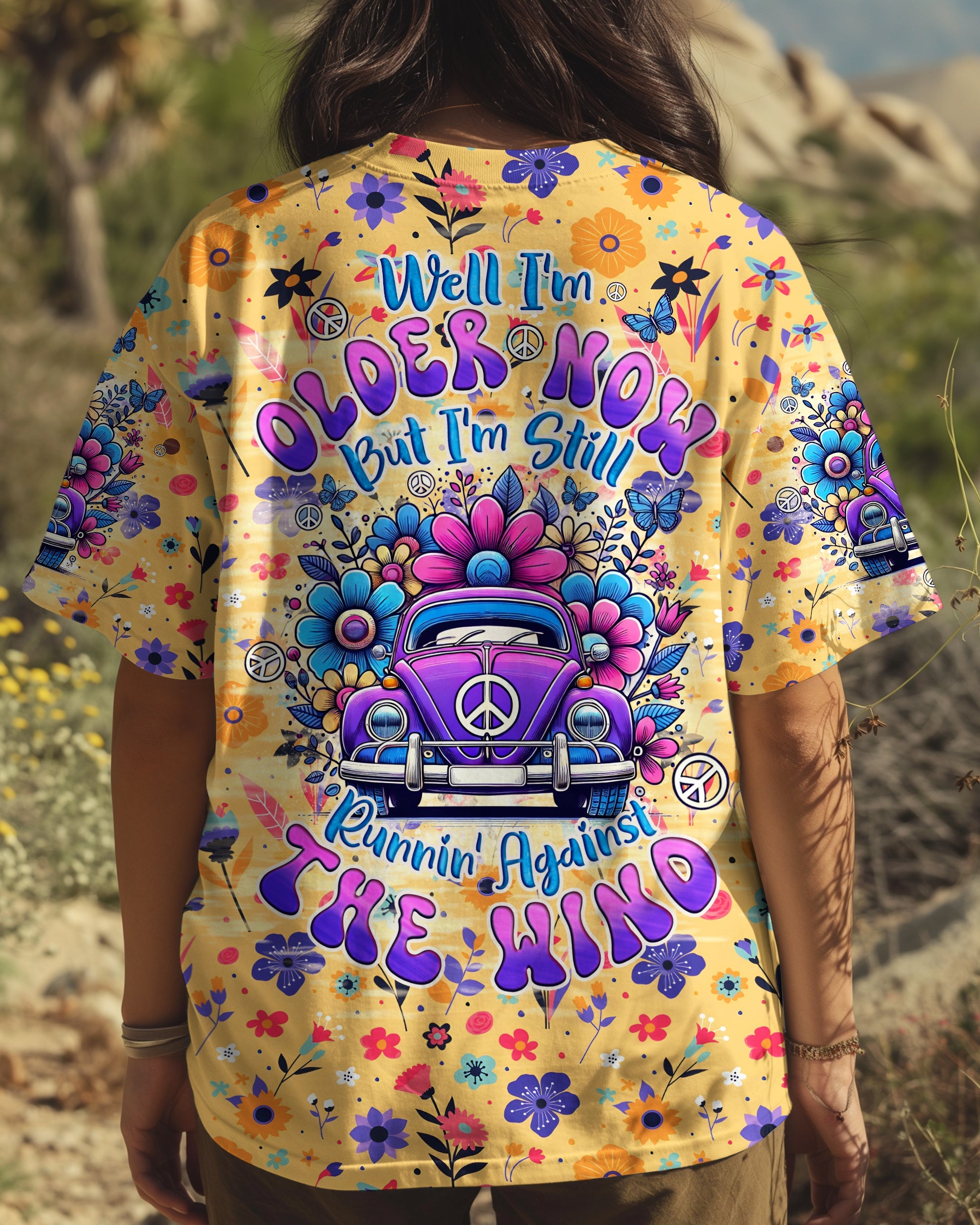 Older Now Still Runnin Against the Wind Hippie VW Flower Colorful Graphic AOP Shirts _4_ Uqs4m