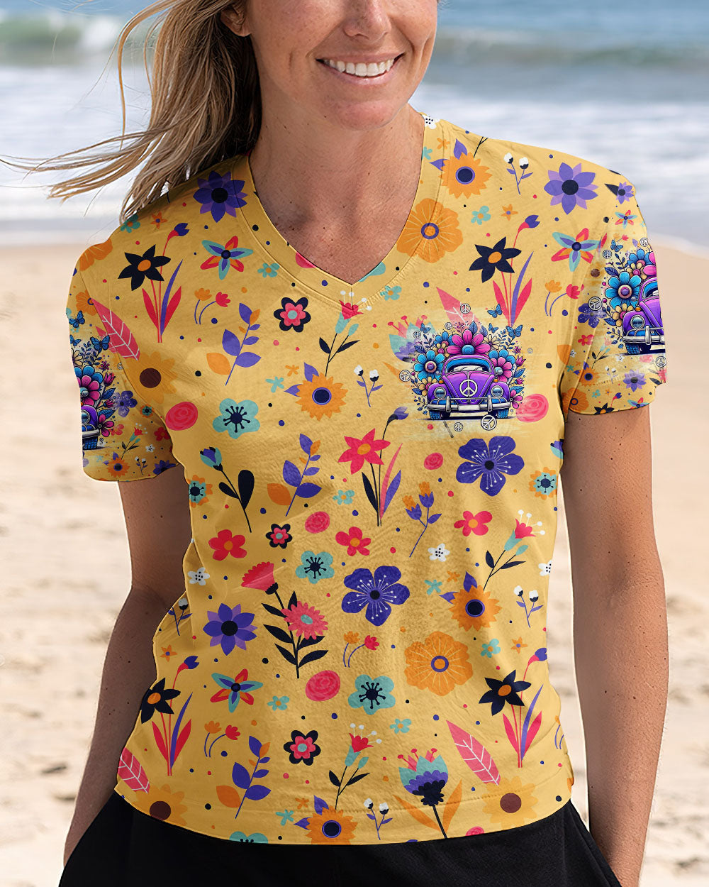 Older Now Still Runnin Against the Wind Hippie VW Flower Colorful Graphic AOP Shirts _5_ yDRBt