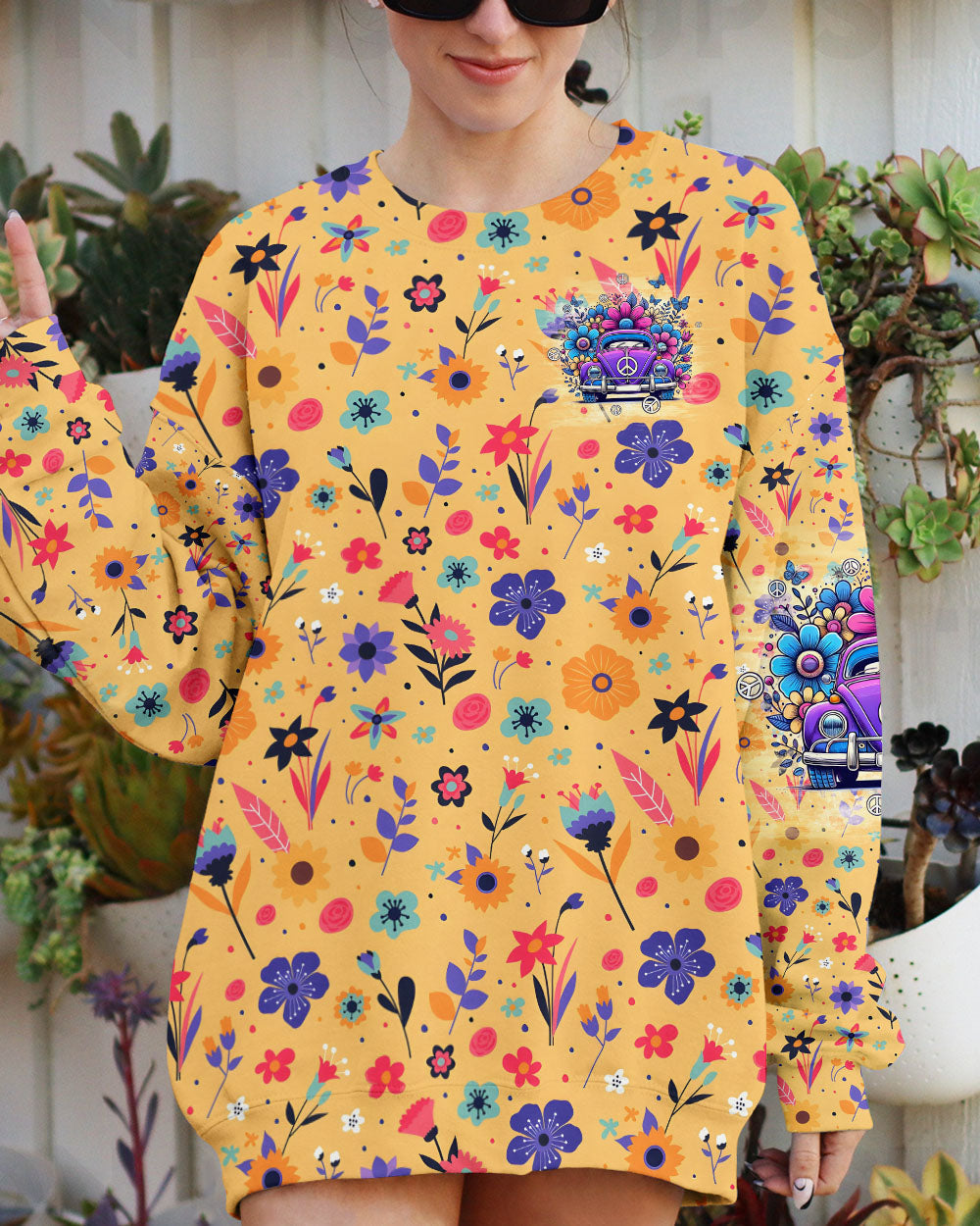 Older Now Still Runnin Against the Wind Hippie VW Flower Colorful Graphic AOP Shirts _9_ h987p