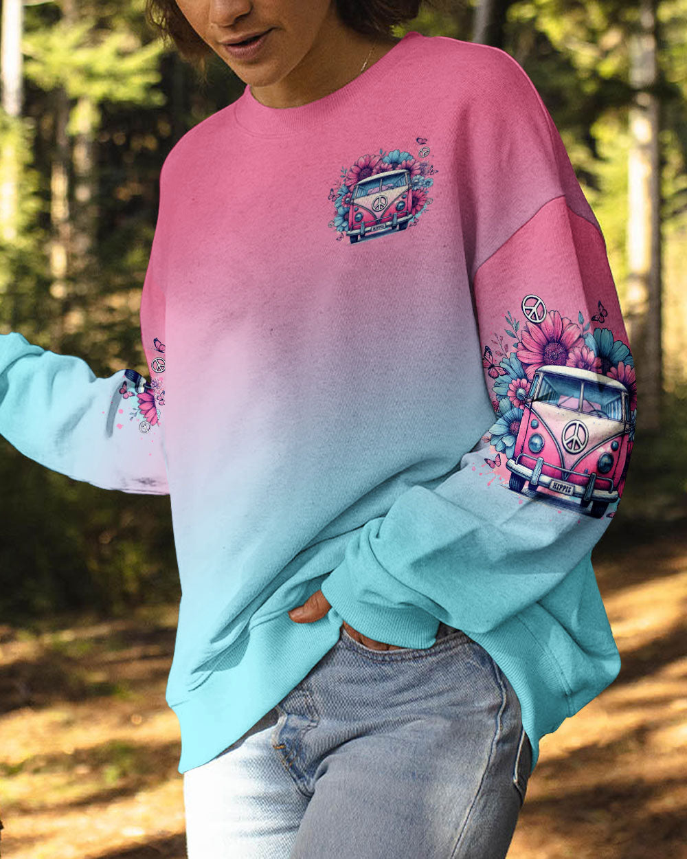 Older Now Still Runnin Against the Wind Pink and Blue Hippie Van AOP Shirts _8_ rFpHn