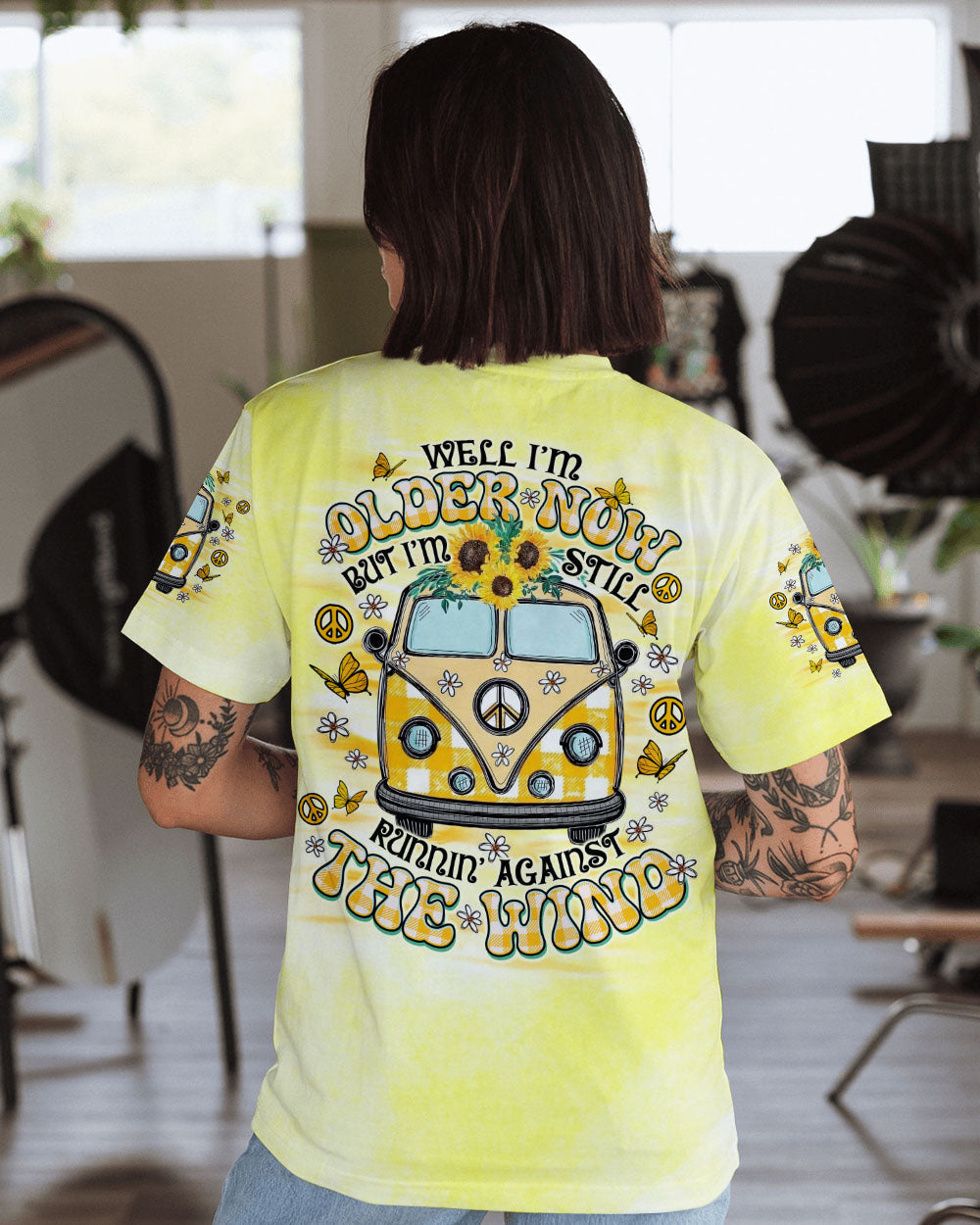 Older Now Still Runnin Against the Wind Retro Yellow Peace Van AOP Shirts _11_ sJtzb