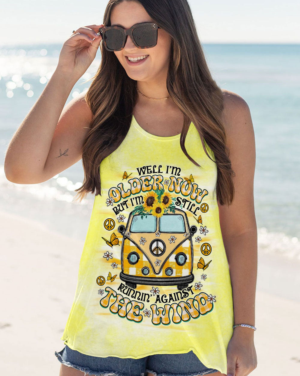 Older Now Still Runnin Against the Wind Retro Yellow Peace Van AOP Shirts _5_ WCTuU