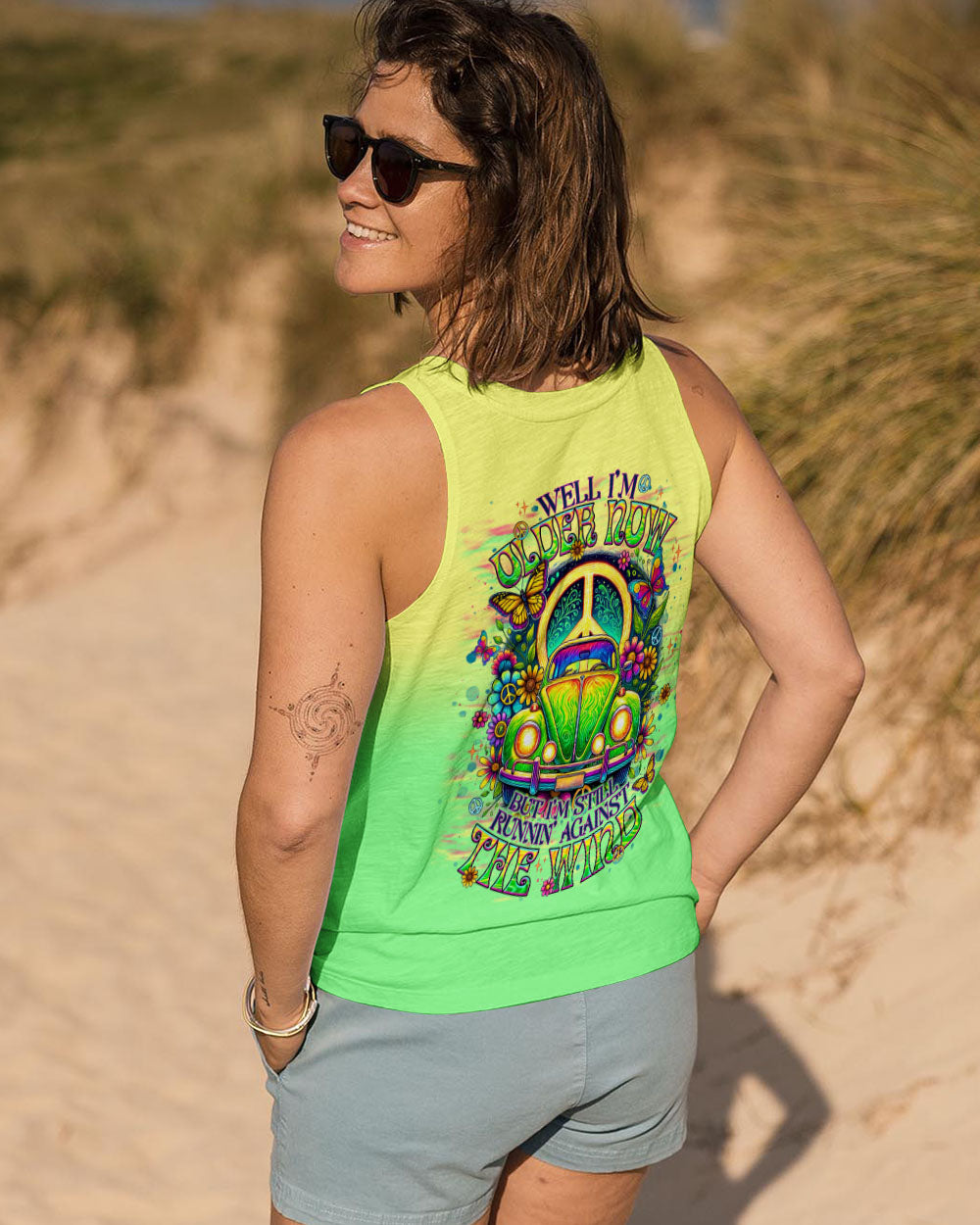 Older Now Still Runnin Against the Wind Tie Dye Green Hippie VW AOP Shirts _13_ BpDaq