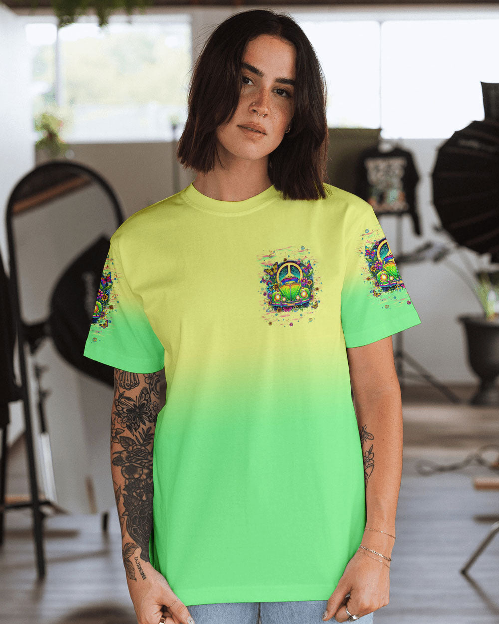 Older Now Still Runnin Against the Wind Tie Dye Green Hippie VW AOP Shirts _2_ ykLZS