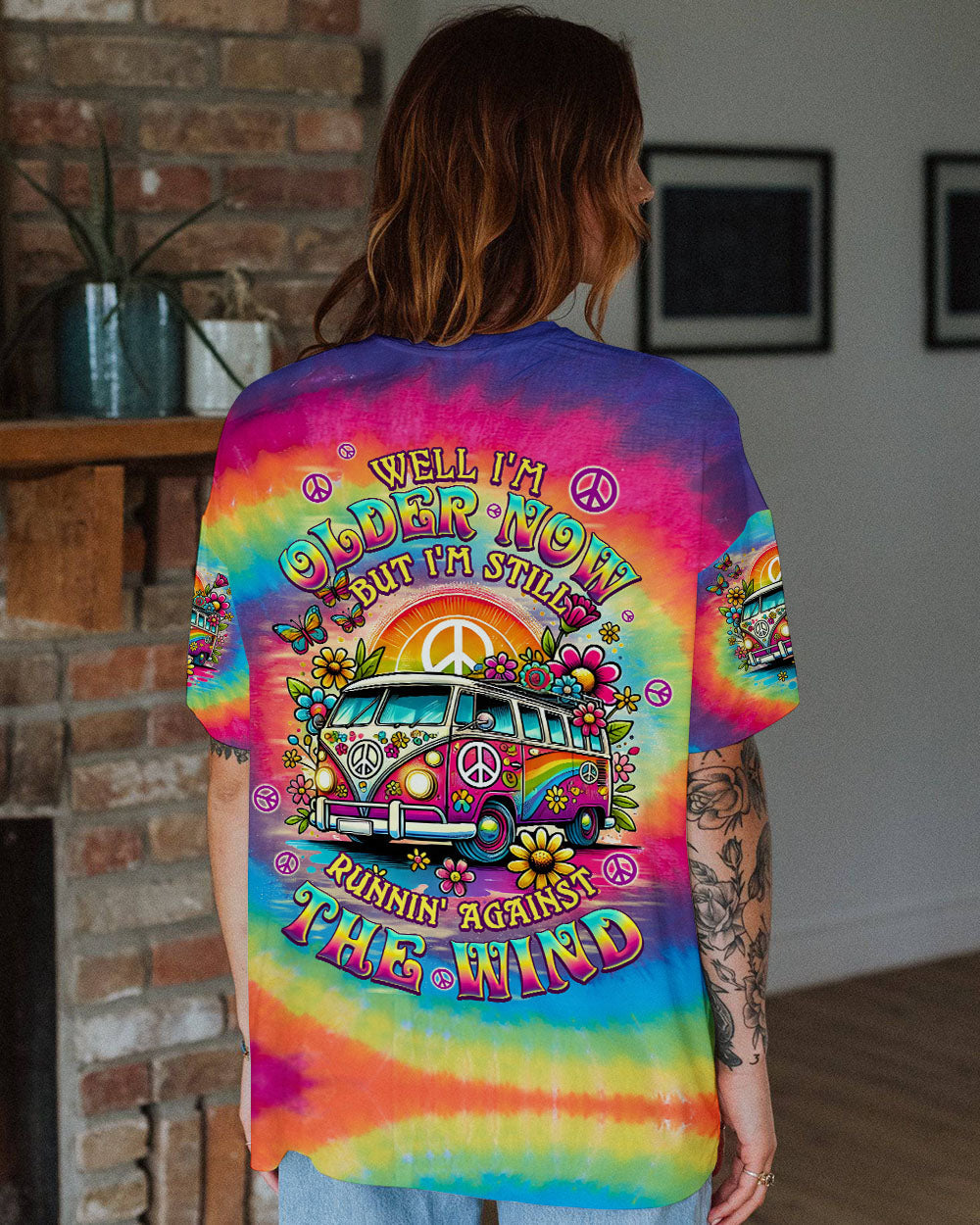 Older Now Still Runnin Against the Wind Tie Dye Retro Hippie Van AOP Shirts _3_ 5YgKJ