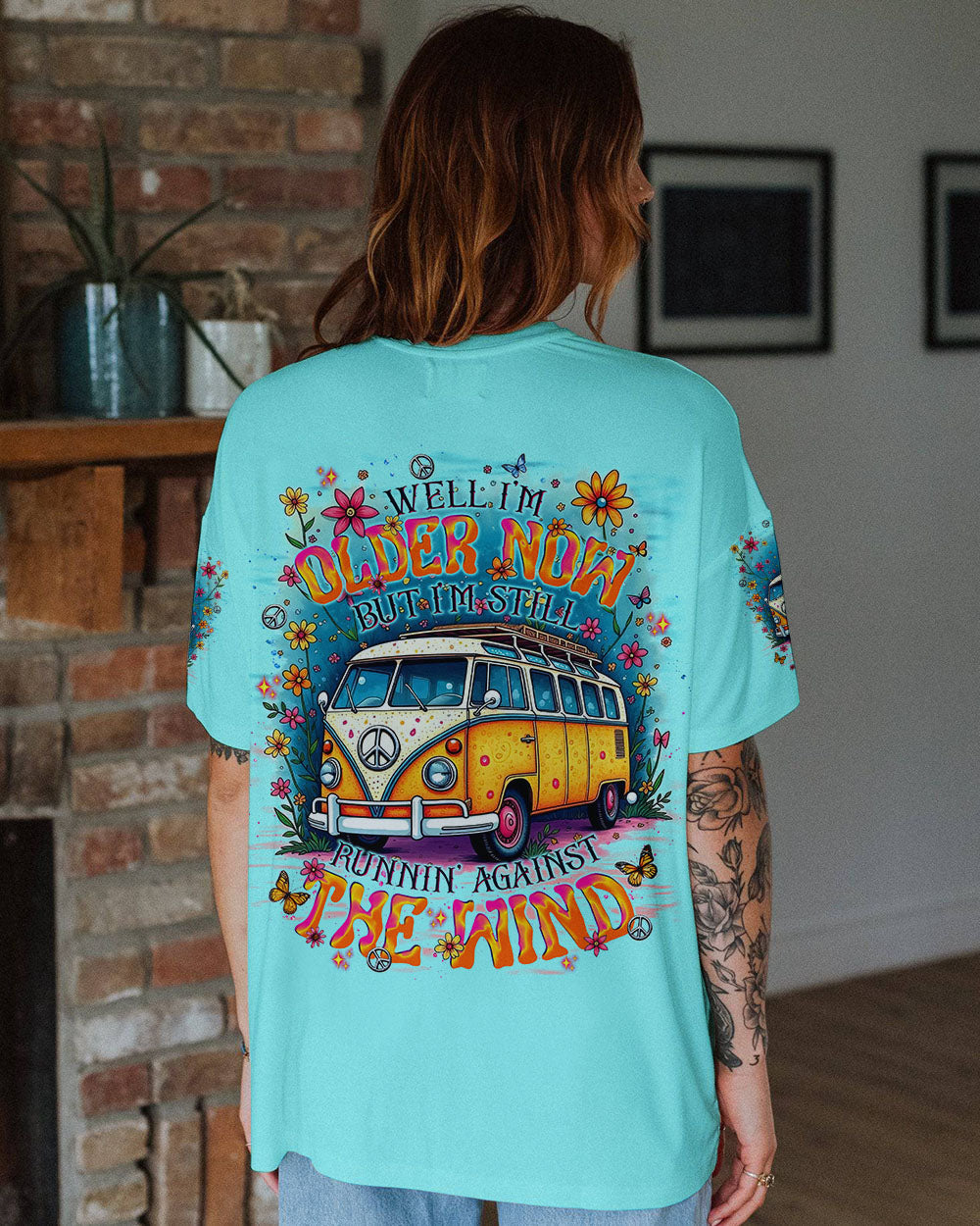 Older Now Still Runnin Hippie Van Floral Peace VW Bus AOP Shirts _10_ YT3EZ
