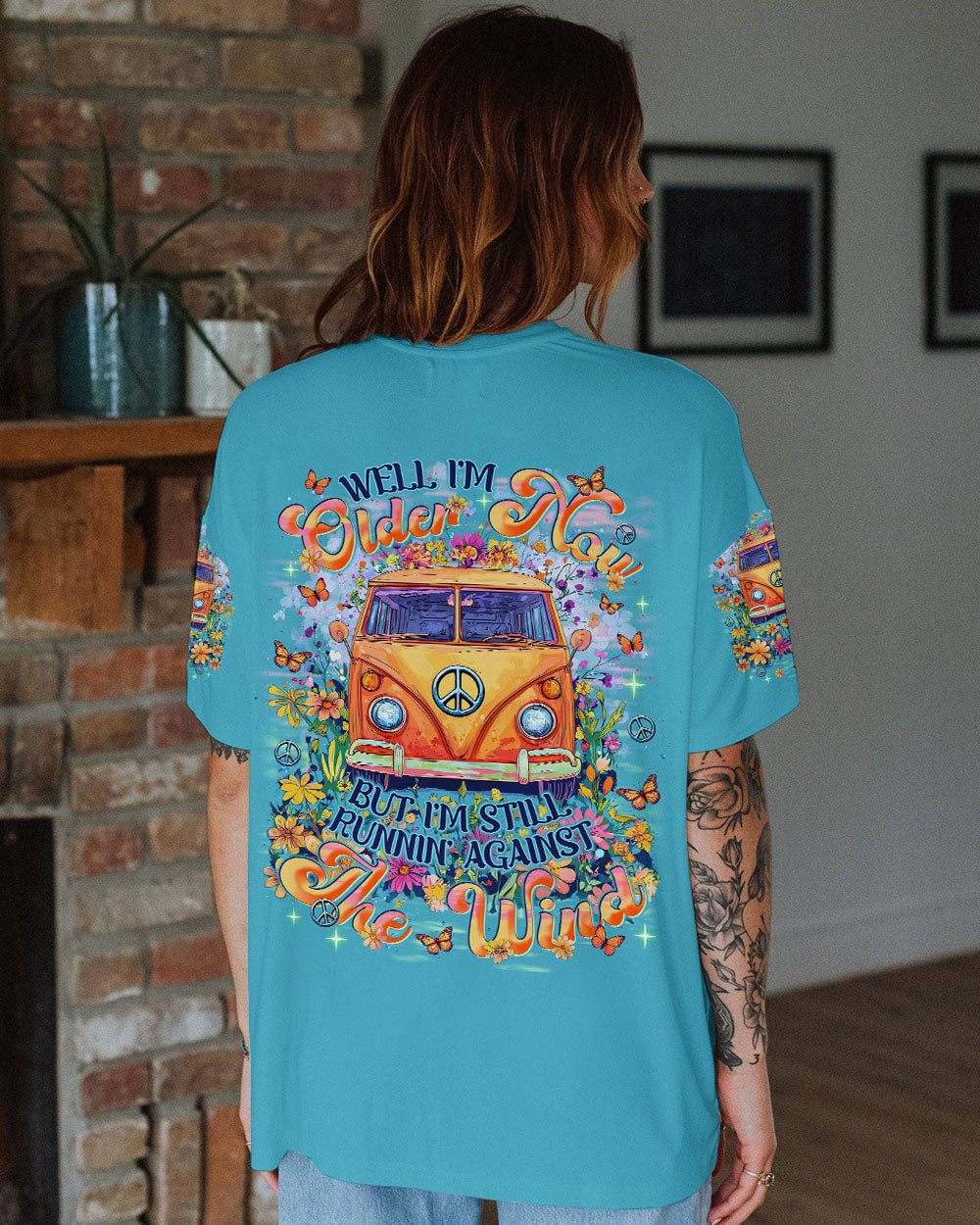 Older Now Still Runnin Hippie Van Peace Bus Floral Graphic AOP Shirts _3_ LI2LR