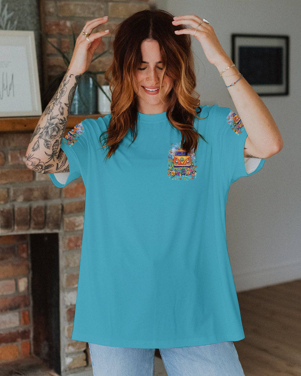 Older Now Still Runnin Hippie Van Peace Bus Floral Graphic AOP Shirts _4_ CZ4Um