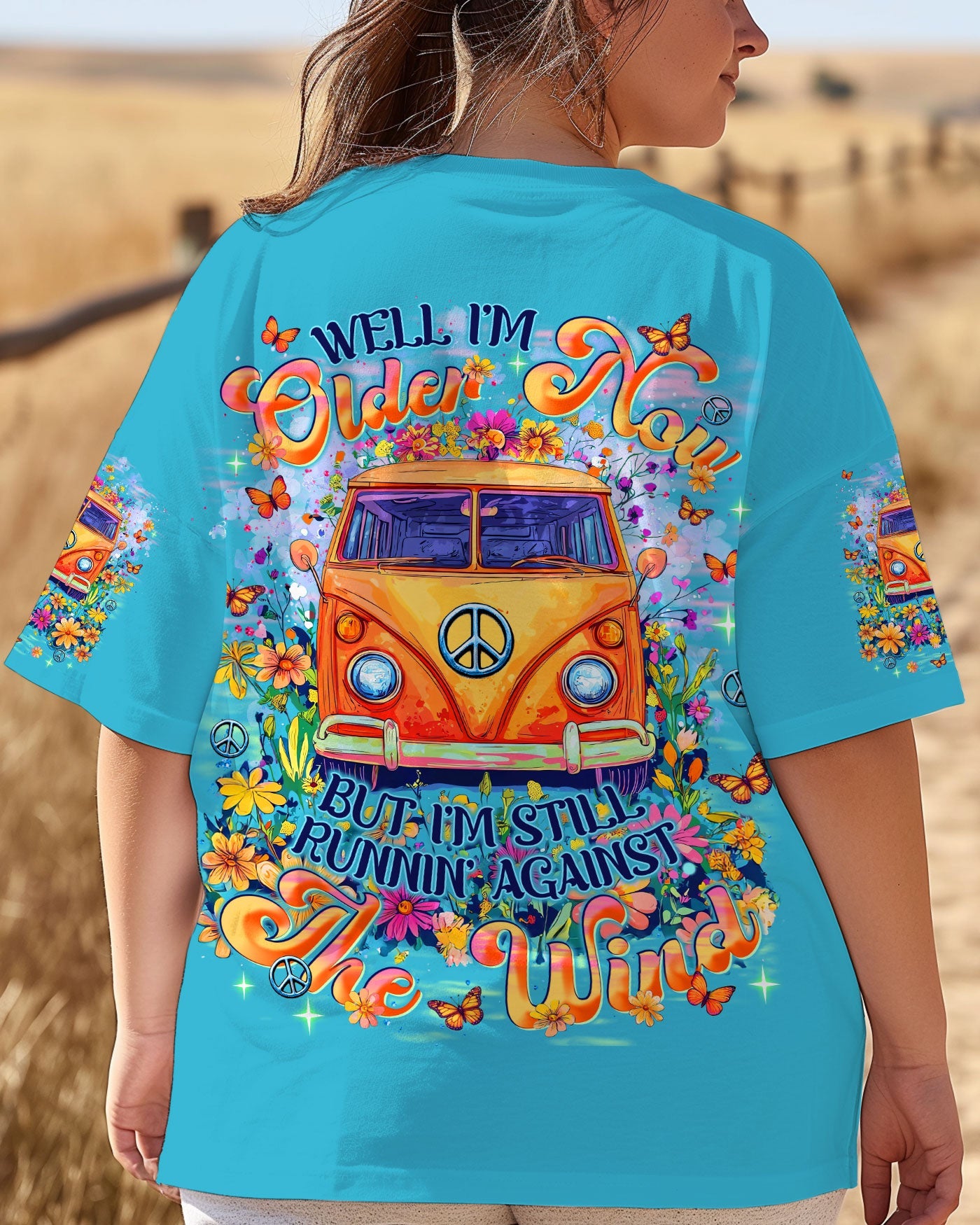 Older Now Still Runnin Hippie Van Peace Bus Floral Graphic AOP Shirts _5_ A4keG