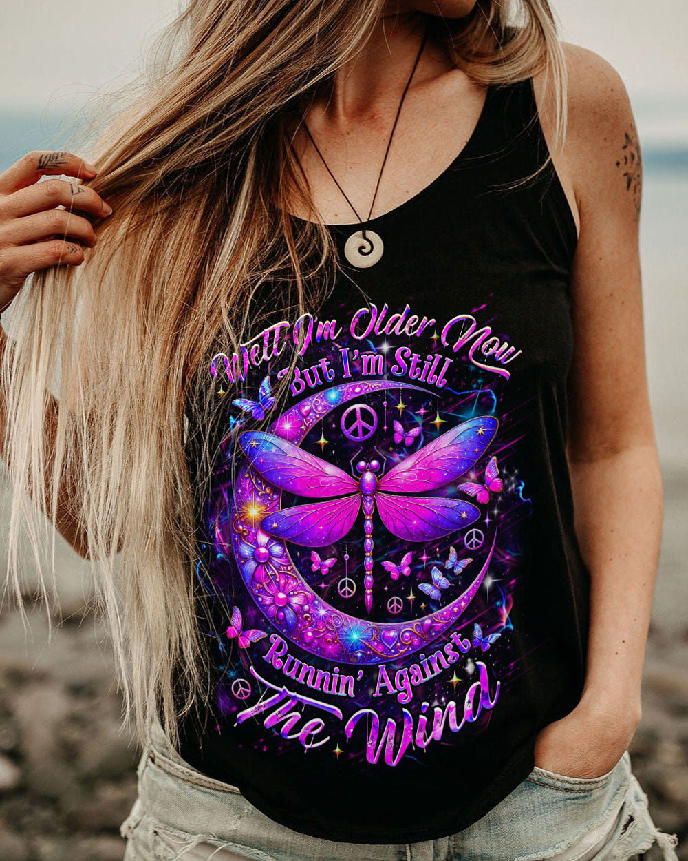 Older Now Still Runnin Purple Peaceful Moon and Dragonfly Graphic AOP Shirts _11_ QRw2H