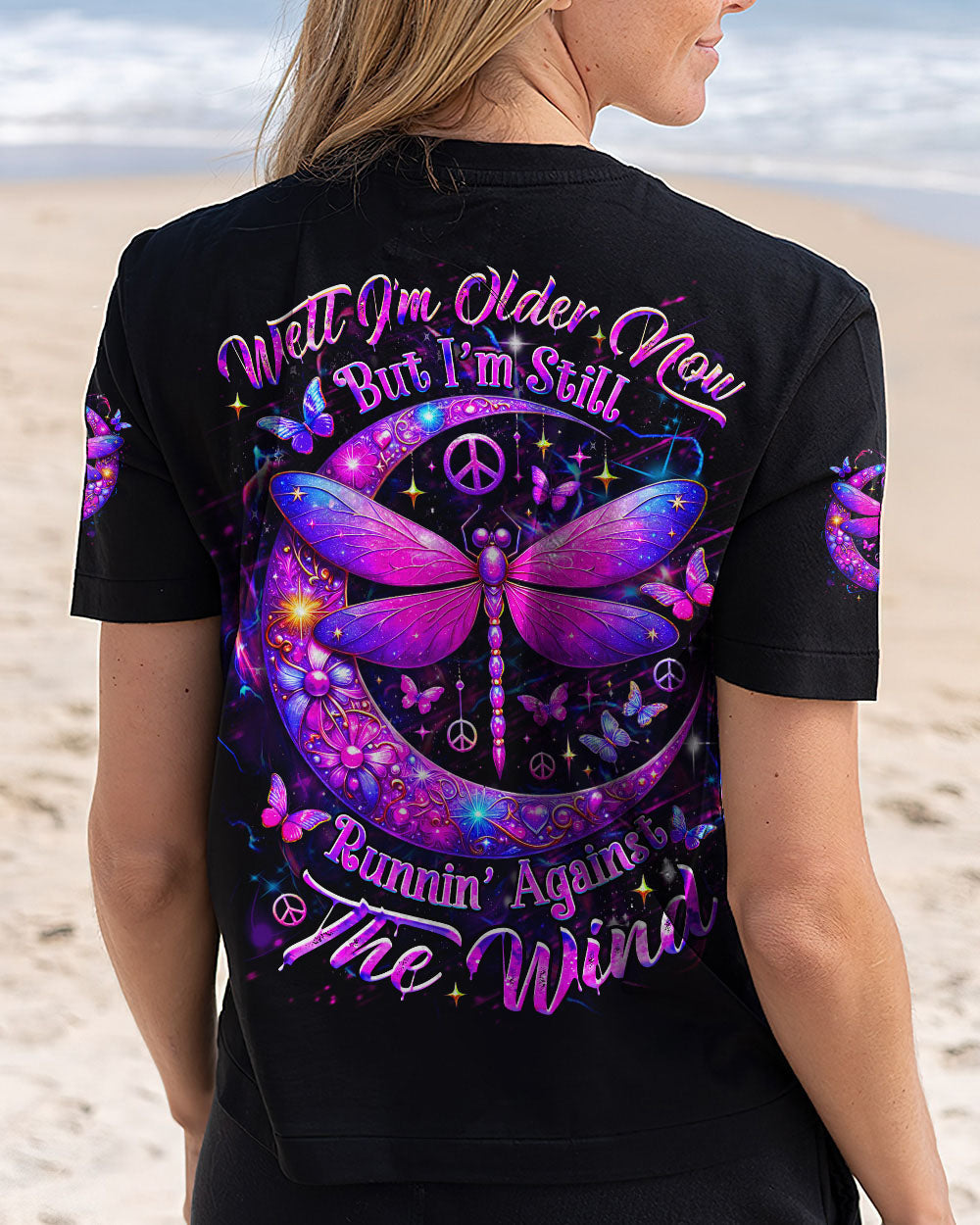 Older Now Still Runnin Purple Peaceful Moon and Dragonfly Graphic AOP Shirts _5_ 1xFBh