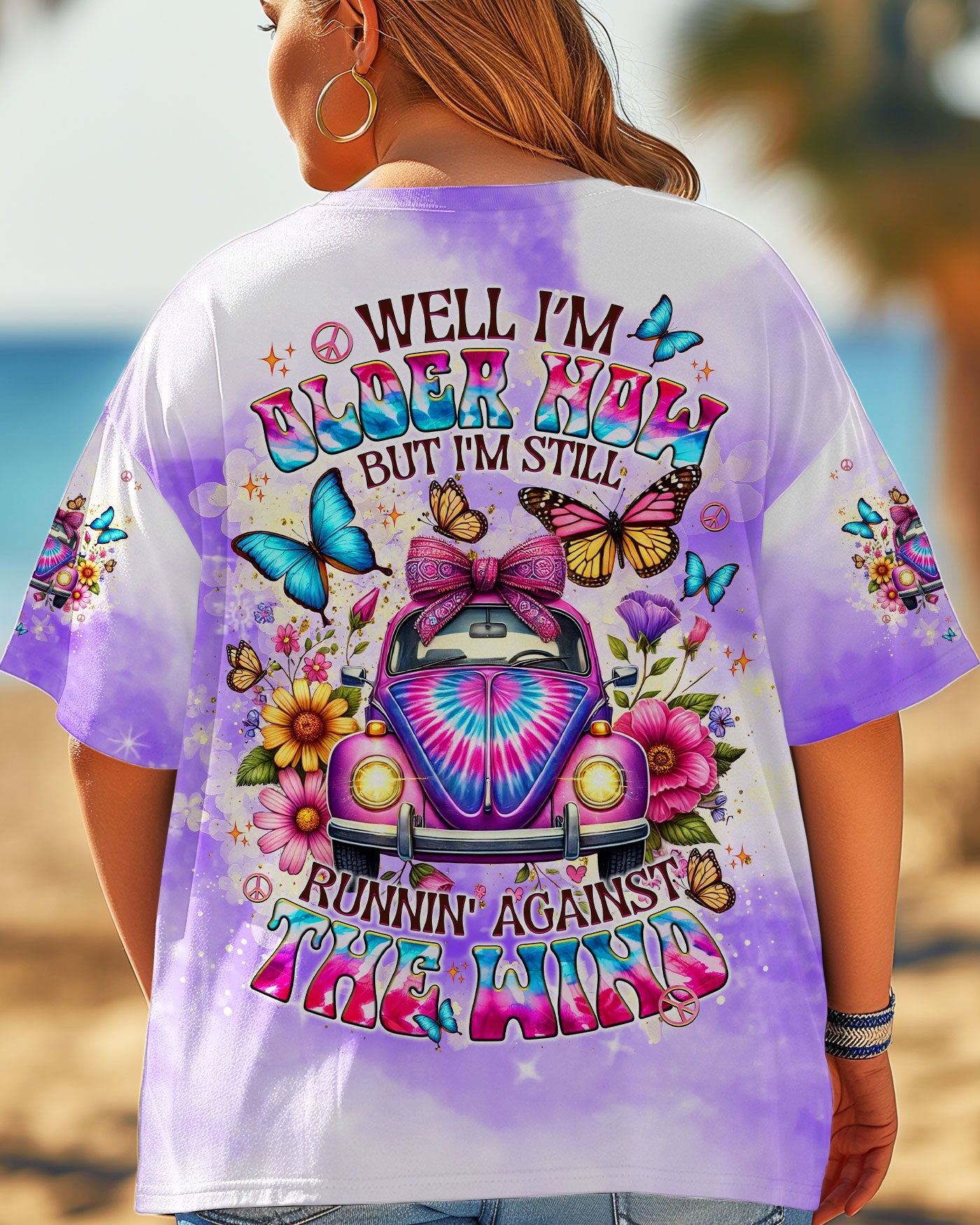 Older Now Still Runnin_E2_80_99 Against the Wind Purple Tie Dye Floral Hippie Car AOP Shirts _3_ NuI7W
