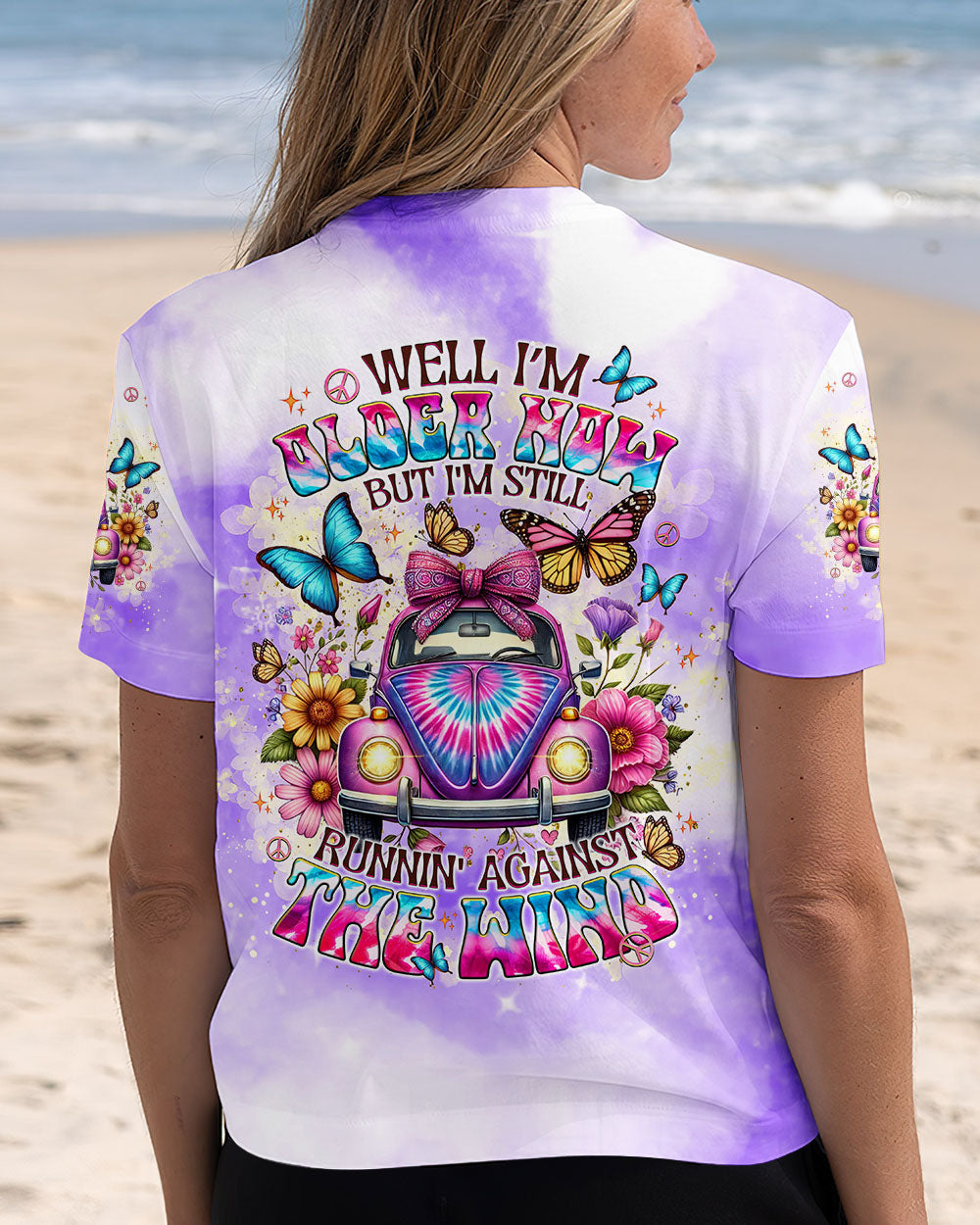 Older Now Still Runnin_E2_80_99 Against the Wind Purple Tie Dye Floral Hippie Car AOP Shirts _5_ WwiHF