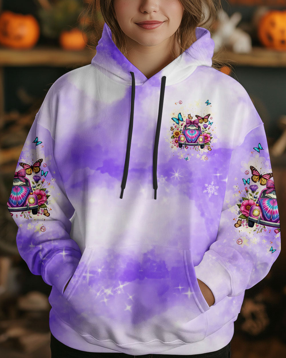 Older Now Still Runnin_E2_80_99 Against the Wind Purple Tie Dye Floral Hippie Car AOP Shirts _6_ 68IGw