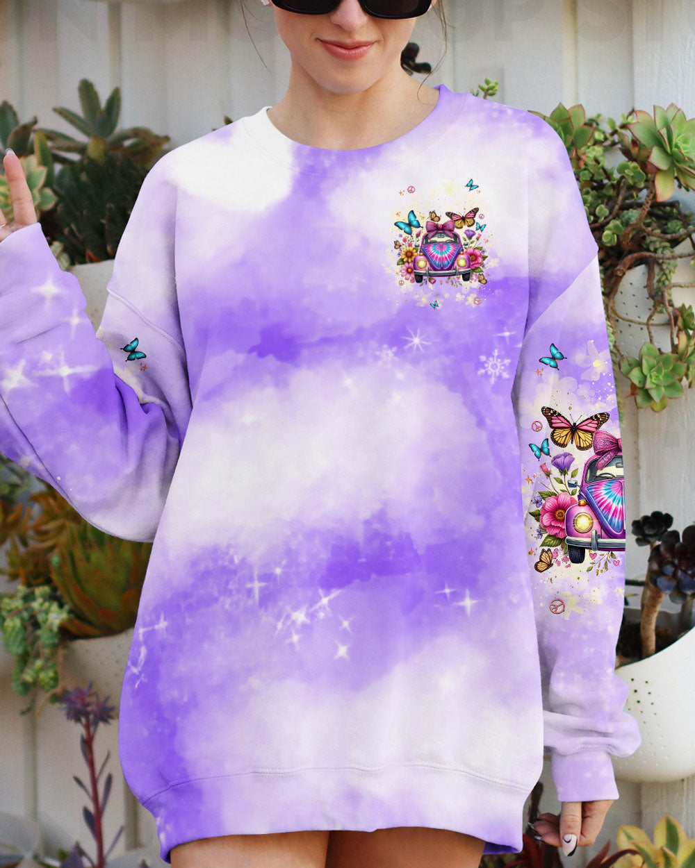 Older Now Still Runnin_E2_80_99 Against the Wind Purple Tie Dye Floral Hippie Car AOP Shirts _8_ TMURx