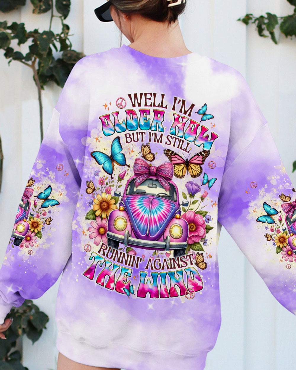 Older Now Still Runnin_E2_80_99 Against the Wind Purple Tie Dye Floral Hippie Car AOP Shirts _9_ 5d5oo