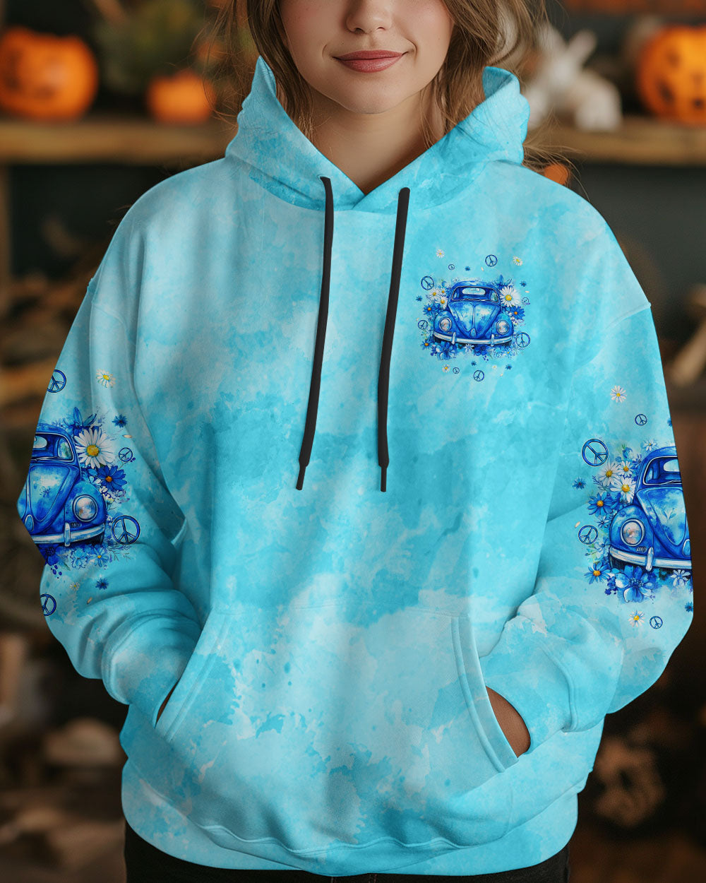 Older Now Still Running Against the Wind Blue VW Bug and Daisy Retro Hippie AOP Shirts _13_ z0ViN