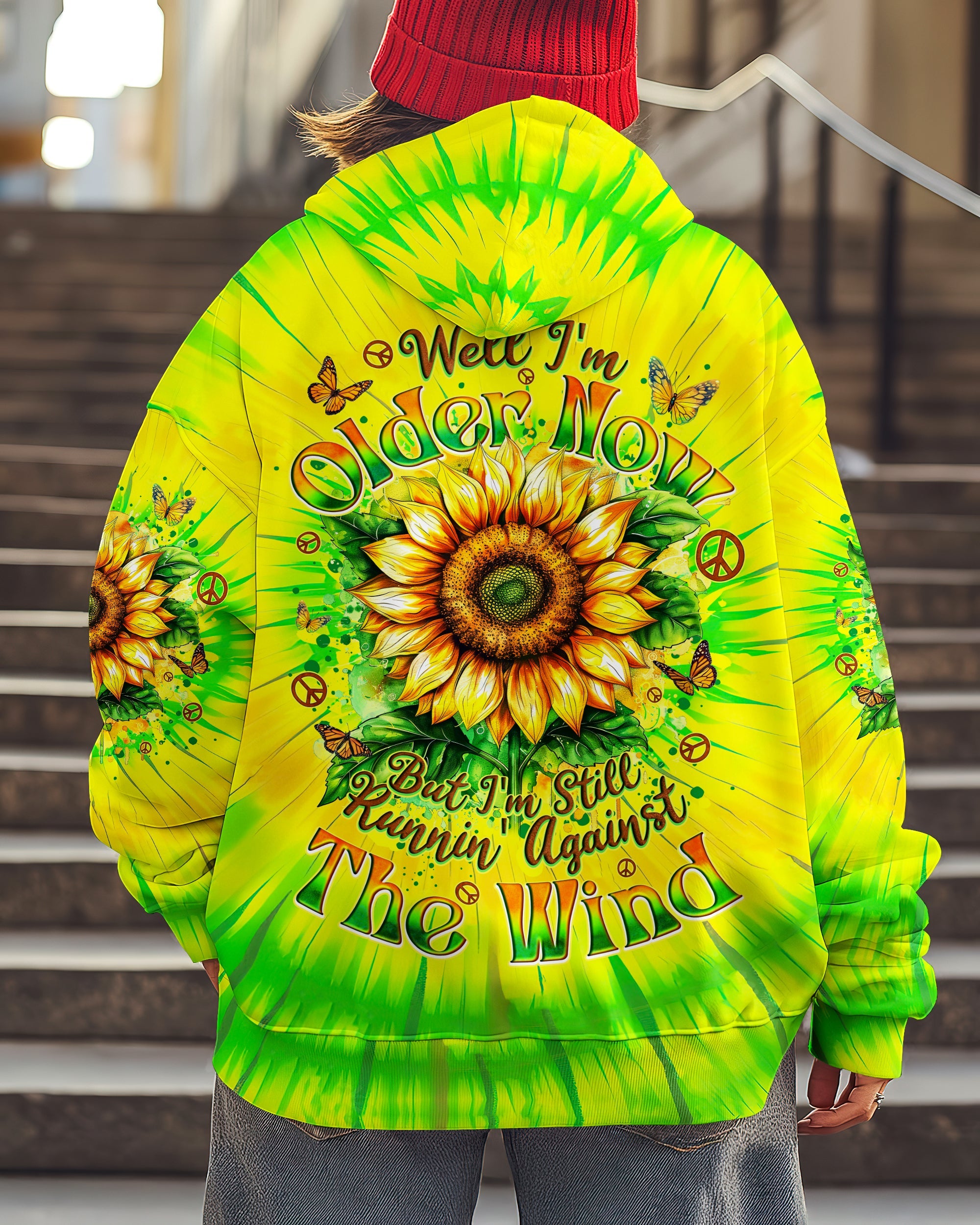 Older Now Still Running Against the Wind Sunflower Tie Dye Green AOP Shirts _5_ j7VyH