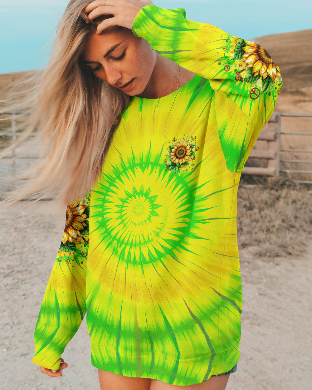 Older Now Still Running Against the Wind Sunflower Tie Dye Green AOP Shirts _6_ r34Ak