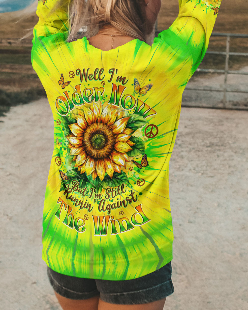 Older Now Still Running Against the Wind Sunflower Tie Dye Green AOP Shirts _7_ ZFN8z