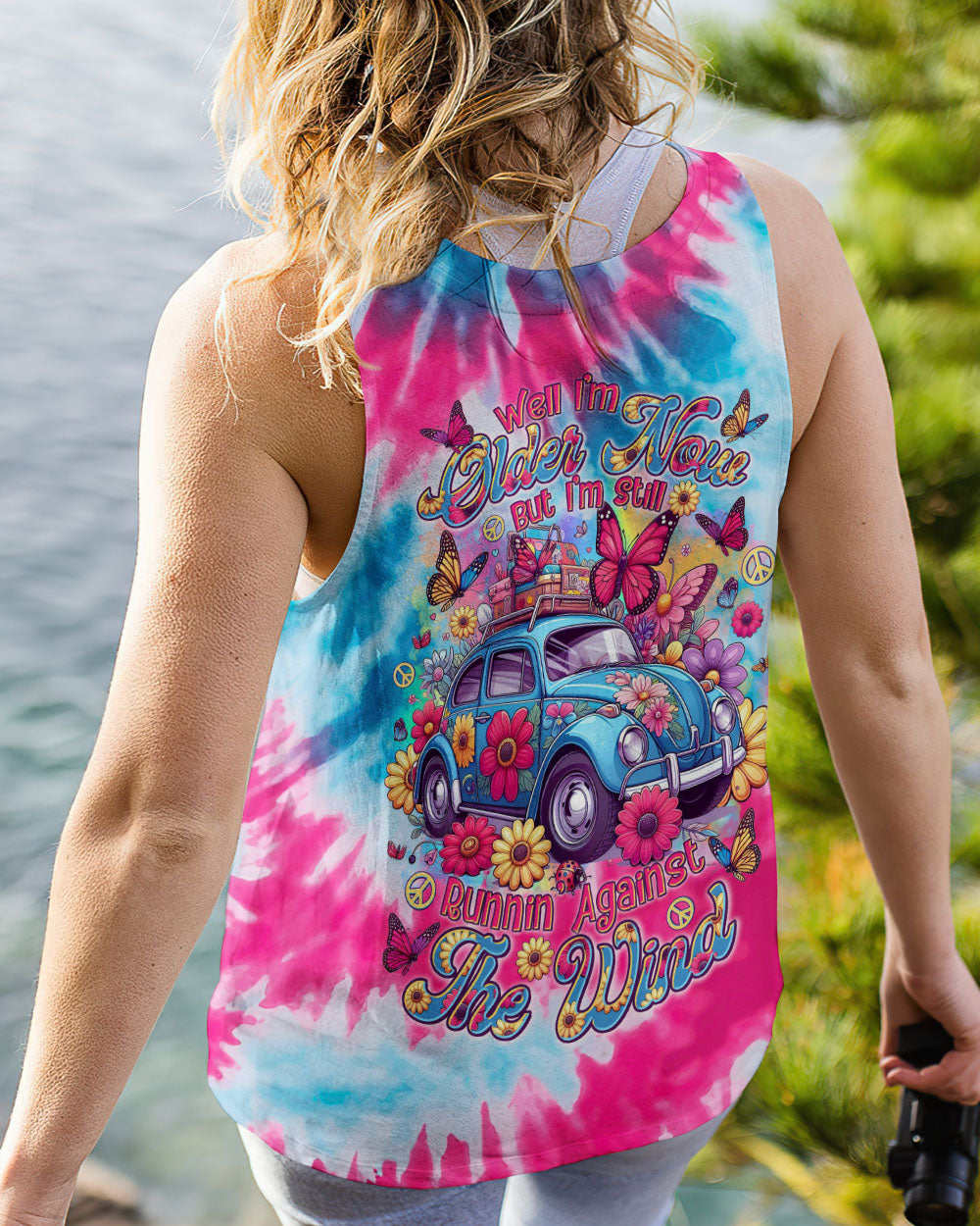 Older Now Still Running Against the Wind Tie Dye Hippie Flower Car AOP Shirts _11_ O3lC0