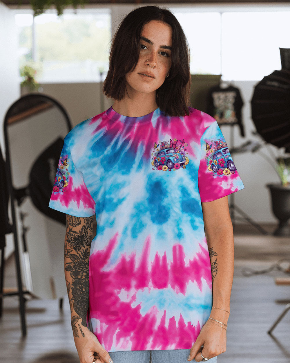 Older Now Still Running Against the Wind Tie Dye Hippie Flower Car AOP Shirts _14_ 9UIAp
