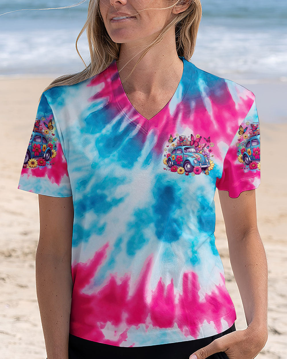 Older Now Still Running Against the Wind Tie Dye Hippie Flower Car AOP Shirts _2_ rHmuz